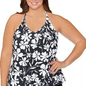 Island Escape Morning Glow Underwire Racerback Tankini Top Black 22W